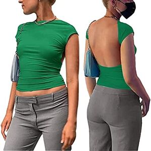 HAOLEI Haut Dos Nu Femme Manche Courte T-Shirt d'été Tops Dos Nu Y2k Crop Top Sexy Backless T-Shirt Ajusté Slim Fit Haut Chic Décontractée Col Rond Couleur Unie Portable Devant et Derrière - Publicité