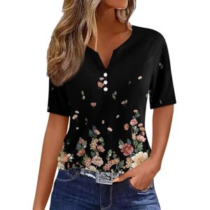 Generic Générique Vente Flash du Jour Et Soldes,Chemisier  T-Shirt Femme Imprimé Bouton Manches VêTements Femme Courtes Col en V Haut Tenue De Sport Femme(Multicolor,M) - Publicité