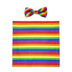 KRYMSON 1 cravate avec 1 mouchoir de poche, nœud papillon à rayures multicolores, nœud papillon espagnol pour femme, cravate de chemise arc-en-ciel, cravate de clown, accessoire de costume de clown pour bal - Publicité
