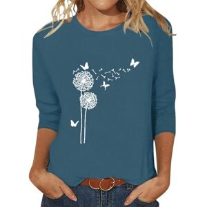 Generisch T-shirt à manches 3/4 pour femme Décontracté En coton Tunique légère Col rond Motif pissenlit T-shirt d'été pour femme Grandes tailles, bleu, M - Publicité