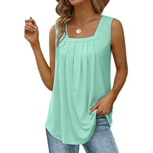 Cuptacc Haut Femme ete Col Square Casual Party Top Dos Nu Gilet sans Manche Femme Fold Design 2024 Fashion Débardeur Femme Soft Confort Tshirt Femme Lac Vert L - Publicité