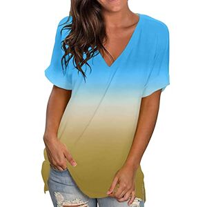 T-Shirts Femmes à Manches Courtes Col en V D'été Décontractés Oversize Loose Tuniques De Base Top Femmes Hauts D'été T-Shirts Manches Courtes Blouses Décontractés (08-a-Yellow, M) - Publicité