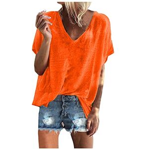 TIMEMEAN Haut pour Femme Chemise à Manches Courtes Couleur Bonbon Tendance Shirt Basique Décontracté Ample à Col en V Et épaules Tombantes De Grande Taille TIMEMEANshirt4405, #08orange, XXL - Publicité