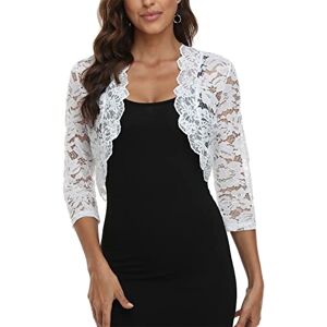 MISS MOLY Boléro en dentelle veste festive courte cardigan manches 3/4 cardigan pour mariage robe de cocktail, Blanc., 50 - Publicité