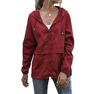 ORANDESIGNE Veste de Pluie Imperméable pour Femmes Léger Veste De Pluie Courte Coupe Vent Extérieure Manteaux à Capuche Vacance Coupe-Vent Zippé Rouge L - Publicité