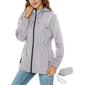 Rapbin Imperméable pour femmes, veste de pluie légère et pliable, avec capuche et poche, style trench-coat, gris foncé, L - Publicité