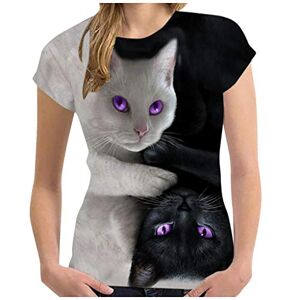 DeaAmyGline Chat 3D T-Shirt Fille T-Shirt DéContracté à Imprimé Chat 3D Mode pour Femmes T-Shirts à Col Rond Et à Manches Courtes Chemisier Chat Femme Haut Femme Chic Pas Cher (Black-A, XL) - Publicité