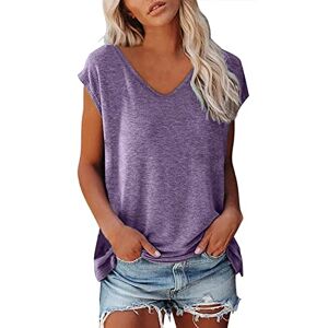 Générique Femme T-Shirt Débardeur Col en V Eté Décontracté Tee Shirt Femme Coton Unie T Shirts Hauts Tuniques De Base D'été Lâches (Violet, L) - Publicité