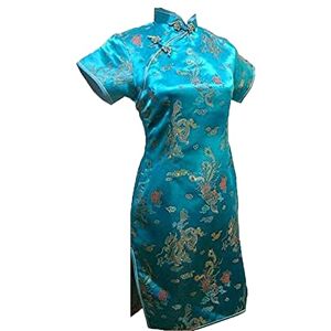 Chyoieya Vintage Dragon et Phoenix Short Qipao Élégant Femmes Cheongsam Mandarin Col Sexy Mini Robe Chinoise Oversize, bleu lac, M - Publicité