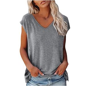 WoUnd Femme T-Shirt Débardeur Col en V Eté Décontracté Tee Shirt Femme Coton Unie T Shirts Hauts Tuniques De Base D'été Lâches Pas Cher - Publicité