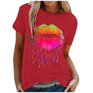 T-Shirt Femmes Sunshine Tshirt Été T-Shirt Décontracté Col Rond Manches Courtes T-Shirts Lettre Imprimé Blouse Tops T-Shirts d'été pour Femmes col en O (30-Red, XXXXXL) - Publicité