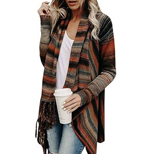 Minetom Femme Automne Hiver Gilet Poncho Pull Over Cape En Tricot Tassel Cardigan Chandail Irrégulier Frange Manches Longues Orange FR 44 - Publicité