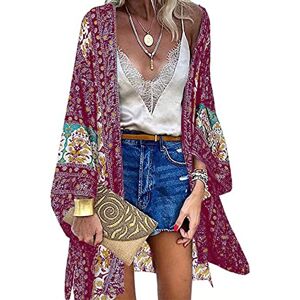 CheChury Femmes Kimono Plage Eté Bikini Cover Up Imprimé Kimono Veste Cardigan Bohème Pareo Tops Floral Cover Up Lâche Demi-Manches Kimono en Mousseline Blouse Élégant Robe de Plage Châle Beachwear - Publicité