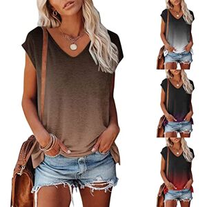 Générique T Shirt Femme Débardeur Col en V été Décontracté Blouse Chic et élégant Coton T-Shirts à Manches Courtes Femme Grandes Tailles Couleur Unie Amples Confortables Tee Shirt Tops Hauts Tuniques Pas Cher - Publicité