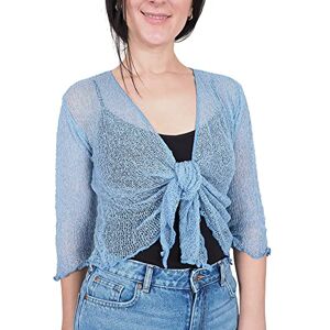 Mimosa Mesdames Femme Boléro au Crochet Briller en Dentelle Plaine Etendue Résille Cardigan Haussement D'épaules (Taille Unique, Mid Blue) - Publicité