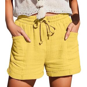 Generic Short Sport Femme,Short Lin Coton Femme éTé Chic Large Fluide Pas Cher Short Travail Femme Grande Taille éLastique avec Poches Confortable Ample Mode 2023 Casual Sport Jogging Pantalon (Yellow #1, L) - Publicité