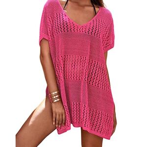 AMOURRI Cache-Maillot à Motif au Crochet avec revêtement en Maille et Fente latérale, élégante Chemise de Plage et Robe de Maillot de Bain - Publicité