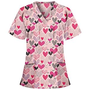 MIN YING Haut de Infirmière Travail à Manches Courtes Imprimé à Col Irrégulier pour Femmes Blouse Medicale Femme Manche Courte Animal Motif Imprimé Top - Publicité