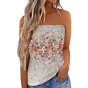 Routefuture Femmes Bustier Bandeau Tops Sexy Été Tunique sans Manches Chic T-Shirt Floral Debardeur Ample Pas Cher Chemise sans Bretelle Haut Dos Nu Blouse,1-Kaki,XL - Publicité