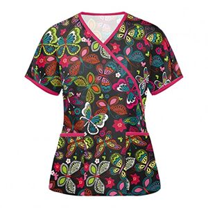 MIN YING 2021 Blouse de Travail Femme Noël Blouse de Soignant Garde-Malade Uniforme Haut avec Deux Poches Imprimé Manches Courtes Col en V Pas Cher Grande Taille - Publicité