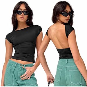 Arkim Top Dos Nu Femme [Matériaux Améliorés] Y2K Backless Top T-Shirts, Sexy Haut Dos Nu Tops Femme Ete, T-Shirts à Manches Courtes Femme Style Réversible - Publicité