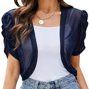 ranrann Boléro Femme Mousseline de Soie Veste Ouverte Top Dentelle Mariage Haut Chic Elégant Gilet Cérémonie pour Robe Soirée Mariage Mariée Cocktail Casual M-XXL Type L Bleu Marine S - Publicité