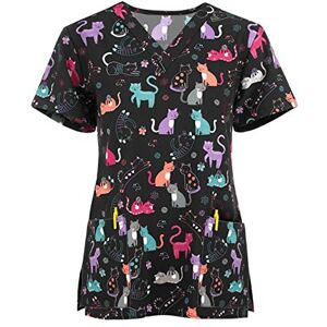 MIN YING Blouse de Travail Femme Blouse de Soignant Vêtements Médicals Garde-Malade Infirmière Uniforme Haut avec Deux Poches Imprimé T-Shirt à Manches Courtes Col en V - Publicité