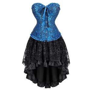 Josamogre Corset Jupe Bustier Overbust Robe Set Femmes Sexy Dentelle Lace Guêpière Lingerie Grande Taille Costumé Bleu 6XL - Publicité