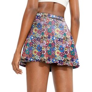 Timuspo Jupe de tennis plissée pour femme avec pantalon Taille haute Avec poches Parfait pour les sports d'été, la randonnée, la course à pied, Fleurs multicolores., S - Publicité