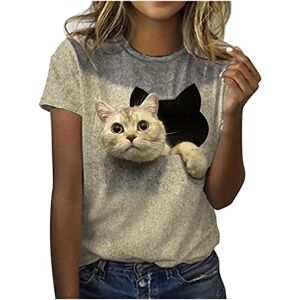 Komiseup T-shirt pour femme avec imprimé chat 3D Décontracté Col rond Manches longues Motif chat mignon Pull à manches longues Loisirs, A09 T-shirt à manches courtes avec imprimé chat 3D Kaki, L - Publicité