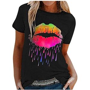 T-Shirt Femmes Sunshine Tshirt Été T-Shirt Décontracté Col Rond Manches Courtes T-Shirts Lettre Imprimé Blouse Tops T-Shirts d'été pour Femmes col en O (20-Black, XXXXL) - Publicité