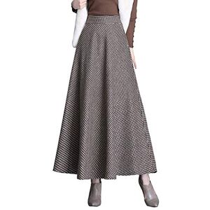 Artykey Jupe Longue Femme Hiver Vintage Élégant Taille Haute Carreaux Taille élastique Maxi Jupe Laine Chaud A-Line Plissée Jupe Casual Party B Khaki XL - Publicité