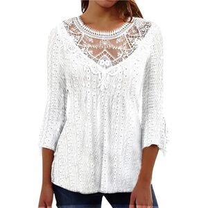 Generic T-Shirts À Manches Longues Femme, Ensemble Jupe Et Haut en Laine Hiver Chemisier De Soirée Grande Taille Tee Shirt Paillette Femme Haut À Manches 3/4 en Dentelle Ajourée pour (White,L) - Publicité