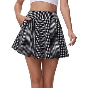 tanzdunsje Jupe Basique pour Femmes et Filles, Jupe Noire, Mini Jupe Patineuse avec Pantalon, Jupe de Tennis Polyvalente Extensible et informelle pour Femmes(XL,Points Blancs) - Publicité