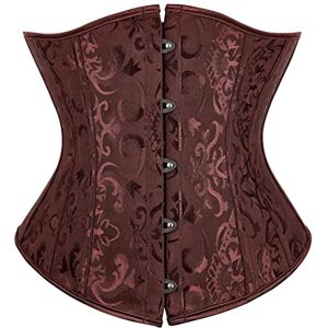 Hengzhifeng Corset Classique Serre Taille Jacquard Femme Bustier Grande Taille Gothique (EU 28-30,Marron) - Publicité