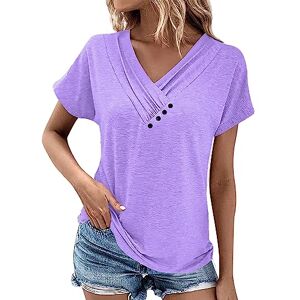 Generic Mes Commandes en Cours De Livraison,Tenue De Sport Femme Haut Femme Chic Et Elegant Tunique Femme Hauts D'été pour Femmes Couleur Unie Col en V T-Shirts à Manches Courtes Femme(Violet,XL) - Publicité