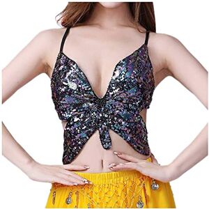 Blingko Débardeur Court sans Manches à Paillettes avec Motif Papillon pour Femme Mode Camisole Clubbing Petit Top Brillant Sexy Chic Été Haut Strass et Paillettes - Publicité