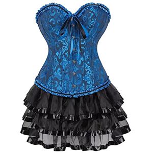 Jutrisujo Corset Jupe Bustier Robe Femmes Sexy Dentelle Floral Guêpière Lingerie Grande Taille Halloween Bleu M - Publicité