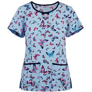 MIN YING T-Shirt Infirmiere Grande Taille Blouse Medicale Femme Col V Boutons T-Shirt Tunique Medicale Femme Couleur Fleur Imprimé Manches Courtes Haut Uniforme Vêtements de Travail - Publicité