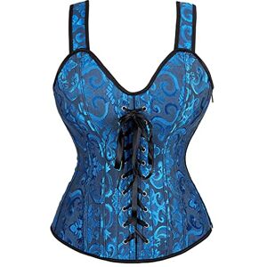 Hengzhifeng Corset Jacquard Femme Bustier avec Bretelles Gothique (EU 32-34,Noir Bleu) - Publicité