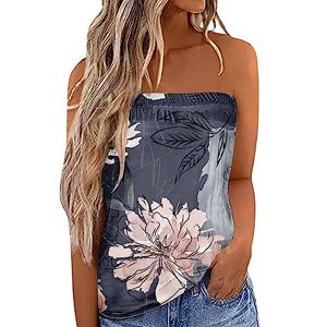 Routefuture Femmes Bustier Bandeau Tops Sexy Été Tunique sans Manches Chic T-Shirt Floral Debardeur Ample Pas Cher Chemise sans Bretelle Haut Dos Nu Blouse,1-Marine,XL - Publicité