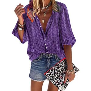 ORANDESIGNE T-Shirt Femme Manches 3/4 Casual Eté Tops Col V Hauts Blouse Chic Tee Shirt Chemise Grande Taille Décontractée Top Z1 Violet 40 - Publicité