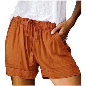 Generic Short Sport Femme,Short Lin Coton Femme éTé Chic Large Fluide Pas Cher Short Travail Femme Grande Taille éLastique avec Poches Confortable Ample Mode 2023 Casual Sport Jogging Pantalon (Z10-Orange, L) - Publicité