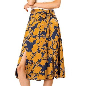 Allegra K Femmes Taille Haute élastique Ceinture Fendue Trapèze Midi Floral Impression Jupe Orange Jaune L - Publicité