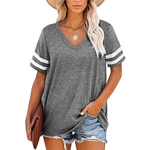 T-shirt d'été rayé à manches courtes pour femmes T-Shirt Femme Col en V T Shirt À Manches Courtes Casual Tee Top Noir Blanc Chic T Shirts T-shirt d'été T-shirt femme col V rayé manches (03-Grey-E, M) - Publicité