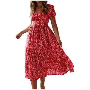 ZEZKT 2024 Robe bohème Mi Longue Femme éTé Imprimé Polka Dot Col Rond Manches Courtes Robe éLasticité Casual Tunique Pin-Up Robe De SoiréE Chic Et Elegant sous Le Genou Robe pour FêTe - Publicité