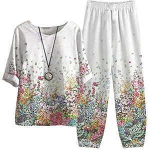 Tomwell Survêtements Femme Outfit Ensemble de Survêtement 2 Pièces Jogging Sportswear Imprimé Floral Haut et Pantalon Tenue de Sport Décontracté Streetwear A Blanc1 XL - Publicité