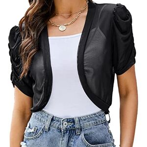 ranrann Boléro Femme Mousseline de Soie Veste Ouverte Top Dentelle Mariage Haut Chic Elégant Gilet Cérémonie pour Robe Soirée Mariage Mariée Cocktail Casual M-XXL Type L Noir L - Publicité