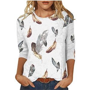 Generic T-shirt à manches 3/4 pour femme Motif plumes Mode Pull 3D Imprimé floral T-shirt d'été basique Coton Col rond Coupe ajustée T-shirt de sport, Blanc., XXL - Publicité