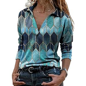 LKNBLIL T-Shirt à Manches Longues Encolure en V Style décontracté sur Le Devant Motif Floral Tunique Chemisier Henley pour Femme (XXL, Bleu) - Publicité